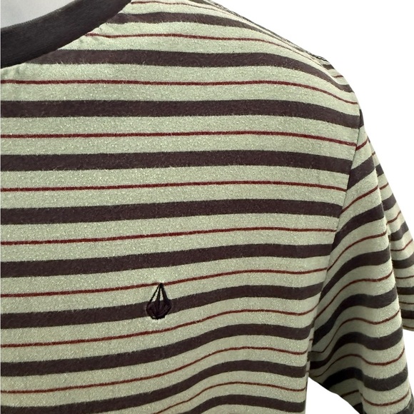 Volcom Stone Surf Skate Green, Grey & Red Striped Tee Shirt Men M Medium - Picture 2 of 6